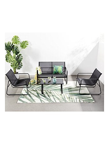 SINTRA - Salon de jardin avec canapé, fauteuils et table basse rectangulaire noir en acier