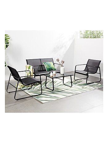 SINTRA - Salon de jardin avec canapé, fauteuils et table basse rectangulaire noir en acier