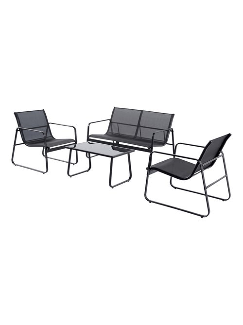 SINTRA - Salon de jardin avec canapé, fauteuils et table basse rectangulaire noir en acier - Kiabi