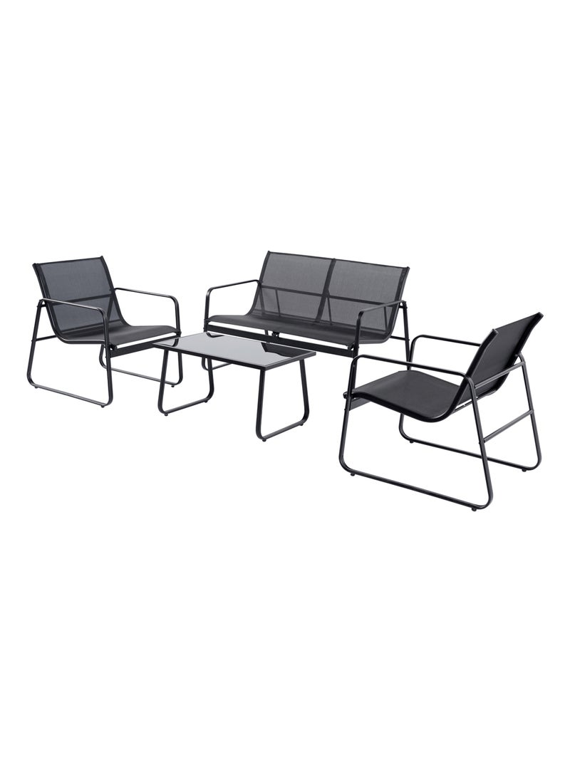 SINTRA - Salon de jardin avec canapé, fauteuils et table basse rectangulaire noir en acier Noir - Kiabi