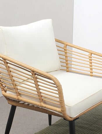 SITIA Salon de jardin 4 places canapé et chaises effet rotin avec coussins conforts