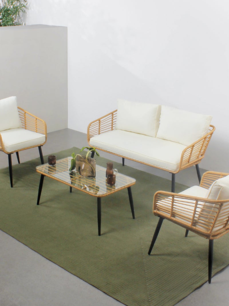 SITIA Salon de jardin 4 places canapé et chaises effet rotin avec coussins conforts Marron - Kiabi