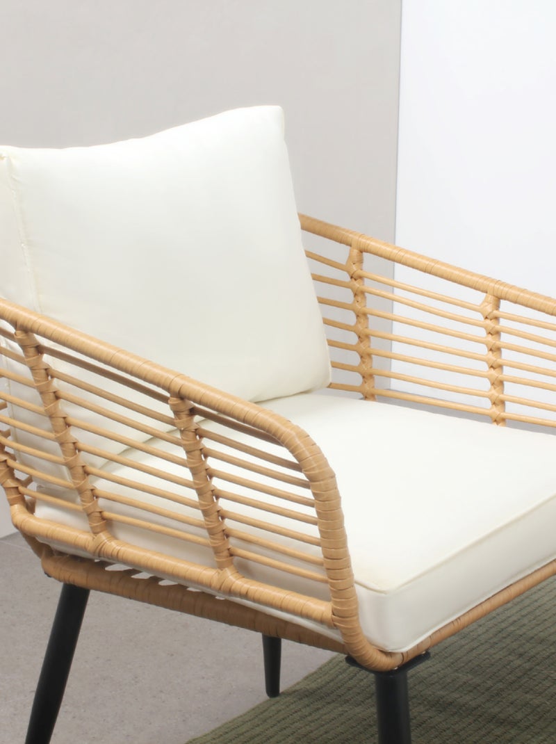 SITIA Salon de jardin 4 places canapé et chaises effet rotin avec coussins conforts Marron - Kiabi