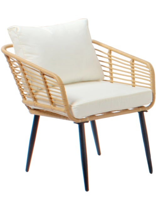 SITIA Salon de jardin 4 places canapé et chaises effet rotin avec coussins conforts - Kiabi SITIA Salon de jardin 4 places canapé et chaises effet rotin avec coussins conforts - Kiabi