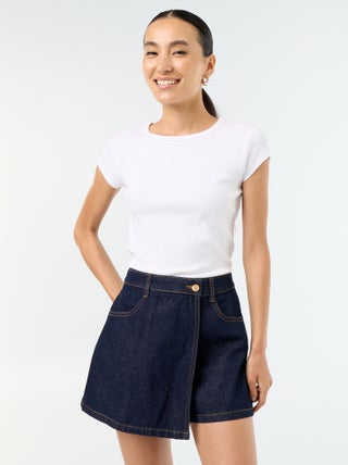 Skort en denim taille haute