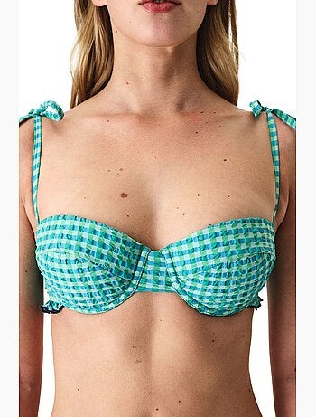 Slainie haut de bikini à armatures, à carreaux vichy et à volants penti