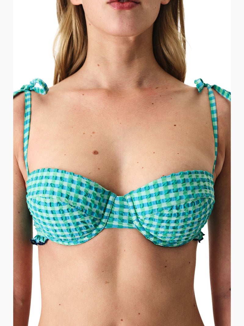 Slainie haut de bikini à armatures, à carreaux vichy et à volants penti Vert menthe - Kiabi