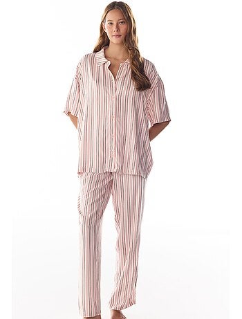 Sleep mode ensemble de pyjama rayé avec chemise à manches courtes et pantalon penti