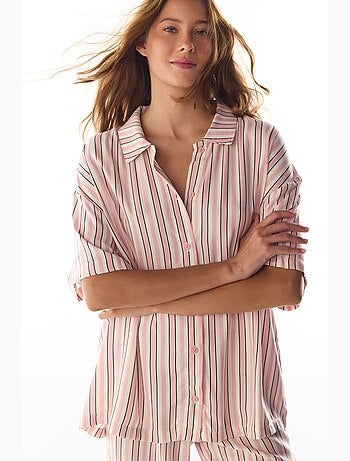 Sleep mode ensemble de pyjama rayé avec chemise à manches courtes et pantalon penti