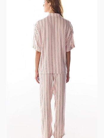 Sleep mode ensemble de pyjama rayé avec chemise à manches courtes et pantalon penti