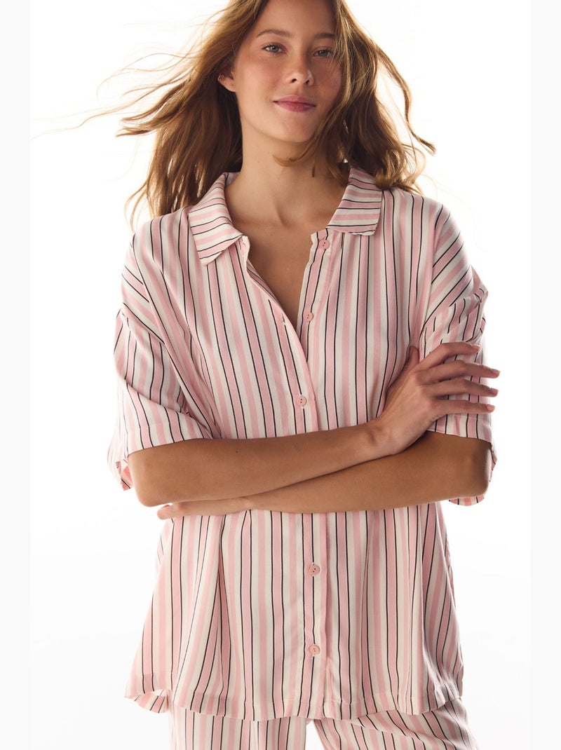 Sleep mode ensemble de pyjama rayé avec chemise à manches courtes et pantalon penti Rose/Blanc - Kiabi