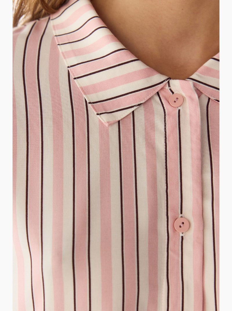 Sleep mode ensemble de pyjama rayé avec chemise à manches courtes et pantalon penti Rose/Blanc - Kiabi