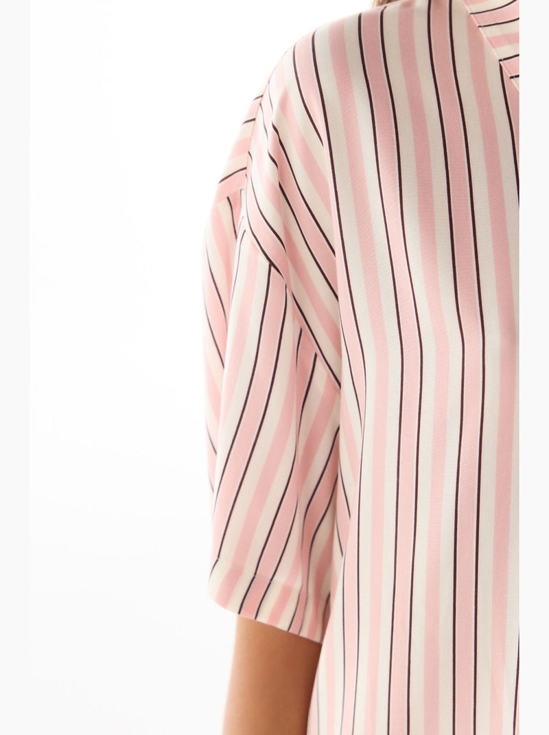 Sleep mode ensemble de pyjama rayé avec chemise à manches courtes et pantalon penti Rose/Blanc - Kiabi