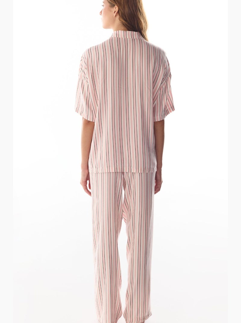 Sleep mode ensemble de pyjama rayé avec chemise à manches courtes et pantalon penti Rose/Blanc - Kiabi