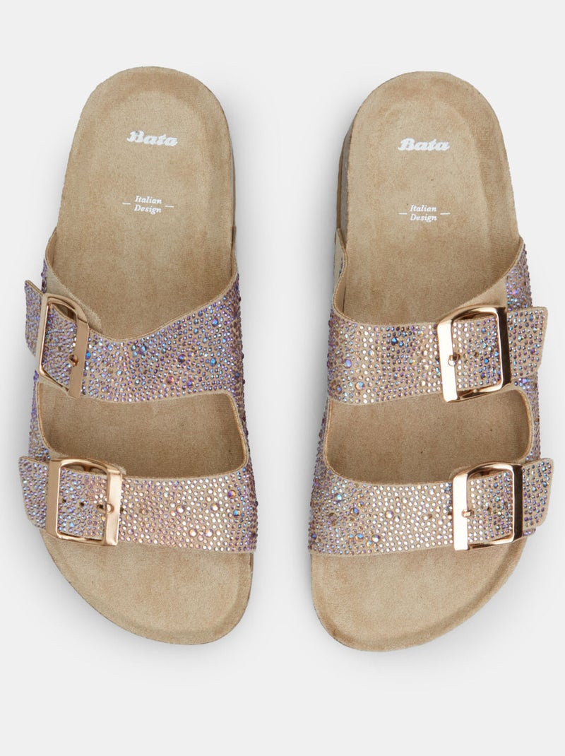 Slides avec micro strass BATA Beige - Kiabi