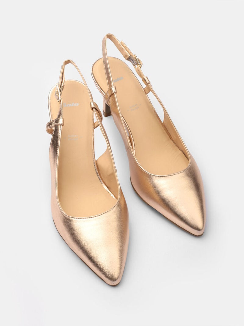 Slingback en cuir avec talon de 9 cm BATA Doré/or - Kiabi