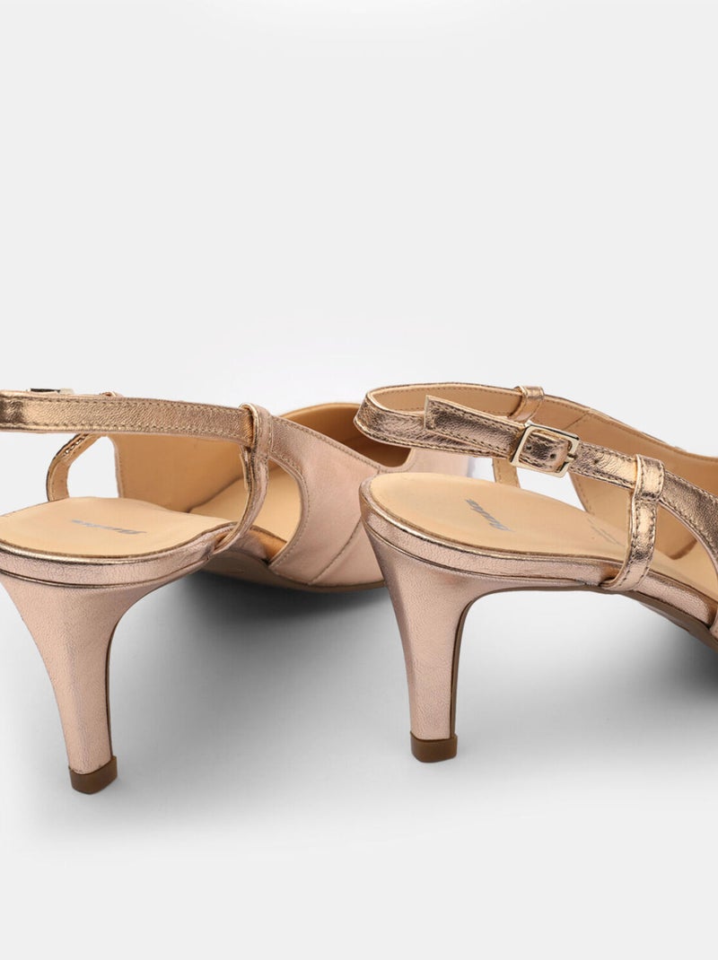 Slingback en cuir avec talon de 9 cm BATA Doré/or - Kiabi