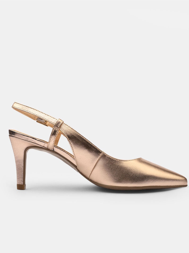 Slingback en cuir avec talon de 9 cm BATA Doré/or - Kiabi