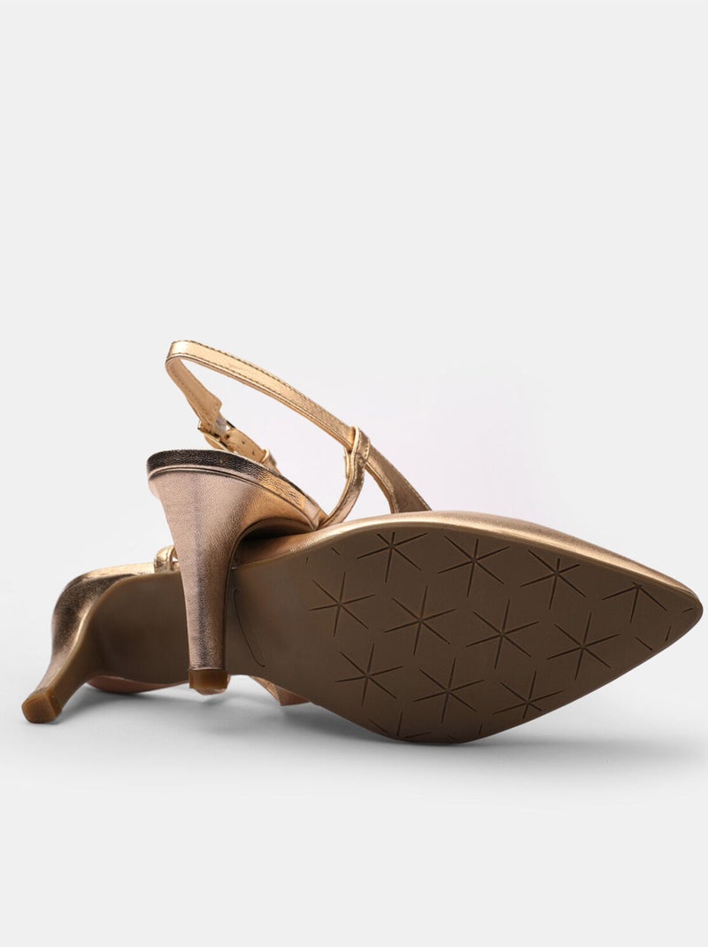 Slingback en cuir avec talon de 9 cm BATA Doré/or - Kiabi