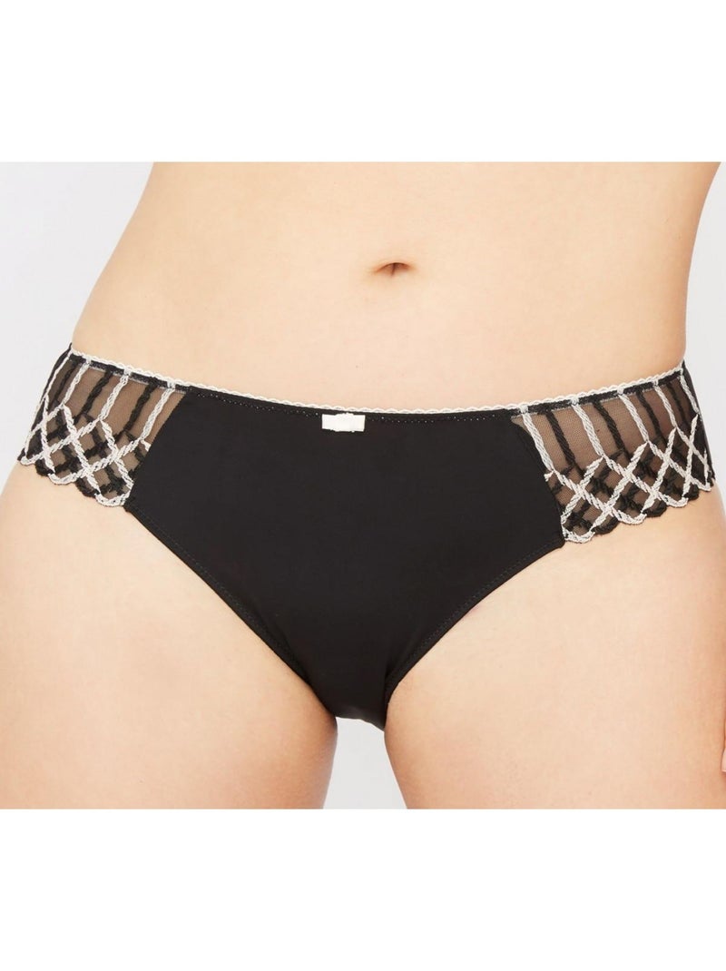 Slip en micro et tulle brodé esprit couture TRESSAGE   - Gérard Pasquier Noir - Kiabi
