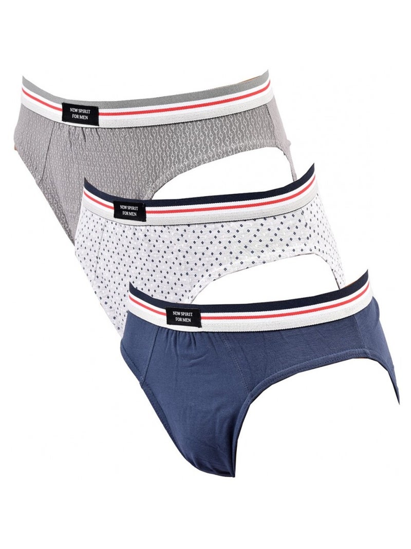 Slip Homme TRESS COTON - Pack de 3 Gris Gris Bleu - Kiabi
