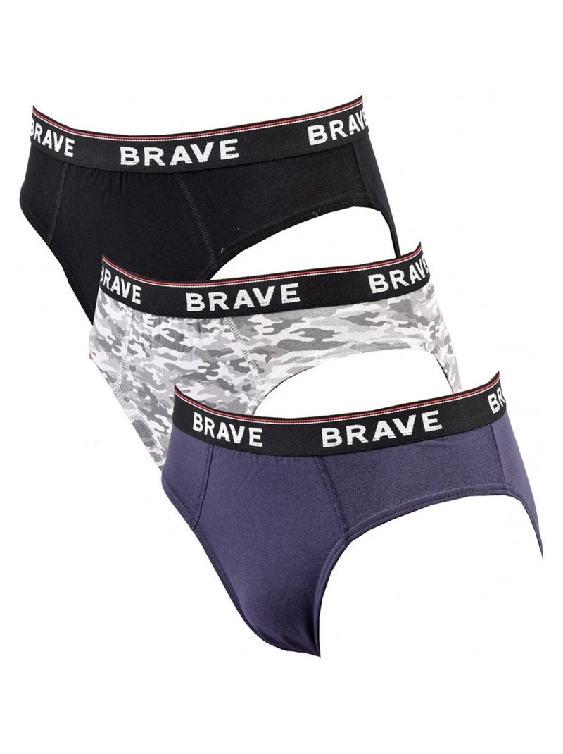 Slip Homme TRESS COTON - Pack de 3 Noir Multicolore Bleu - Kiabi