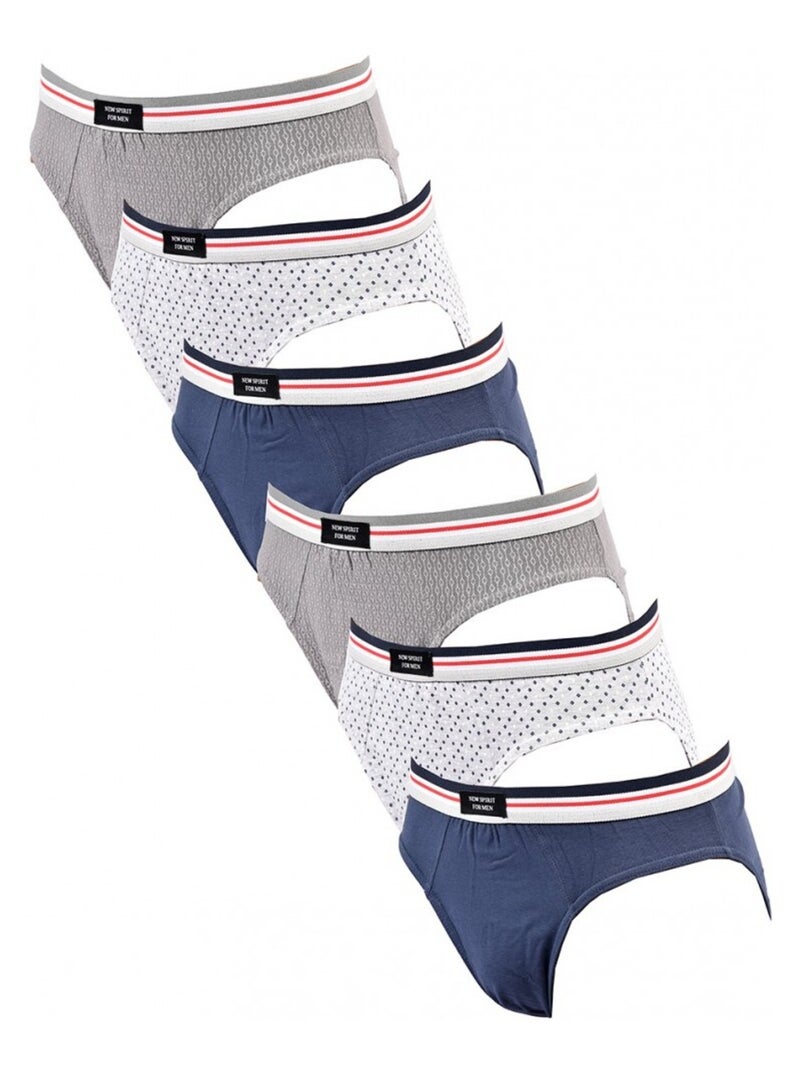 Slip Homme TRESS COTON - Pack de 6 Gris Gris Bleu - Kiabi