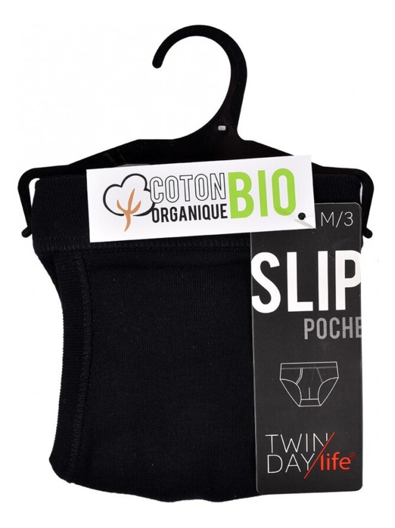 Slip Poche Homme TWINDAY Confort COTON BIO Noir - Kiabi