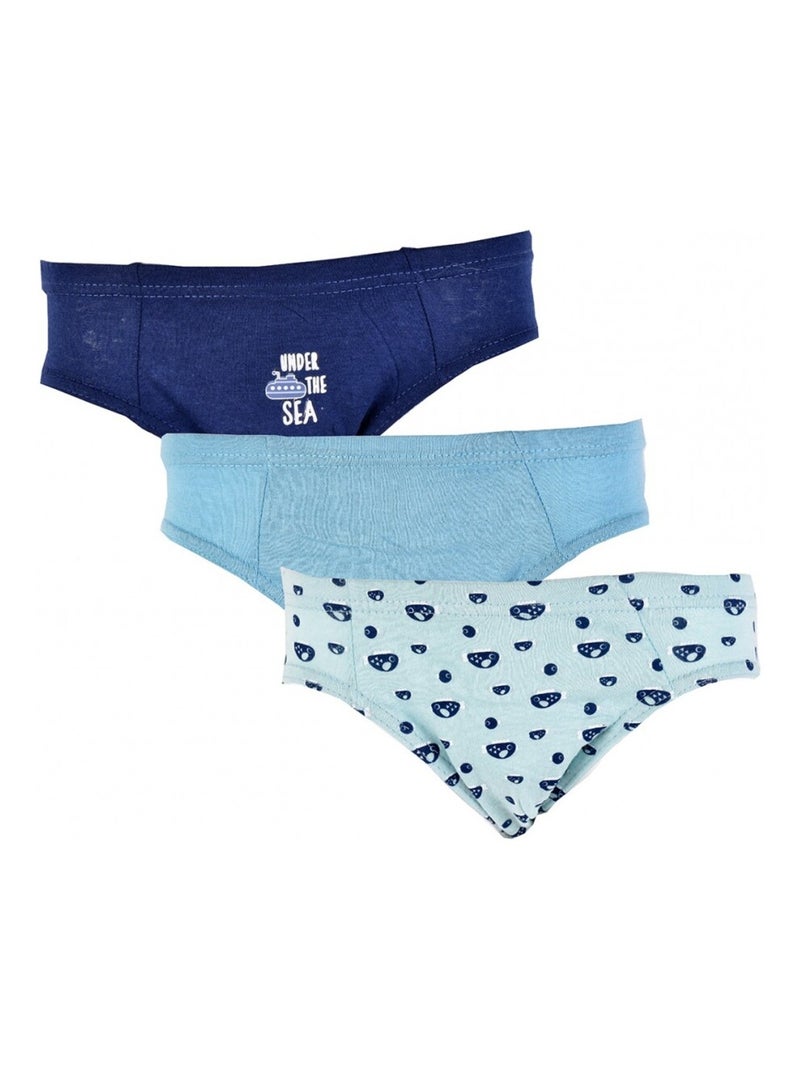 Slips Enfant TWINDAY en coton - Pack de 3 Bleu Bleu marine - Kiabi