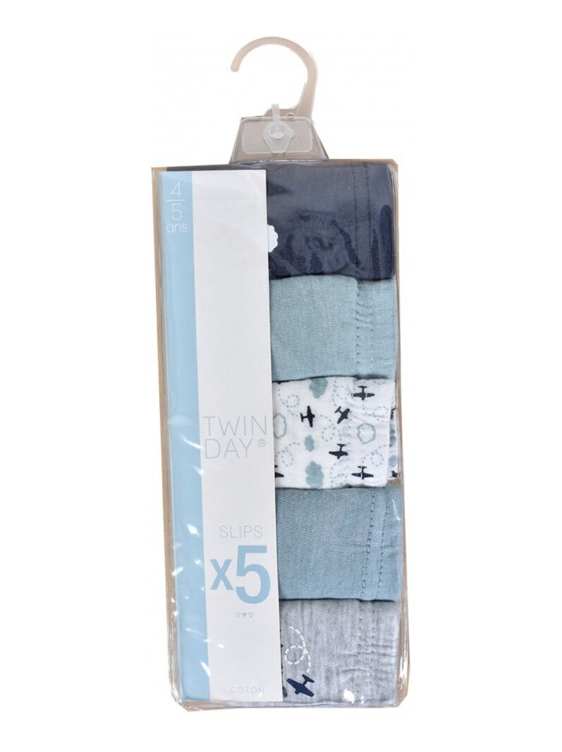 Slips Enfant TWINDAY en coton - Pack de 5 Bleu Bleu ciel Gris - Kiabi