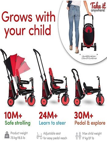 'Smartrike' Tricycle Evolutif Pliable STR3 Rouge
