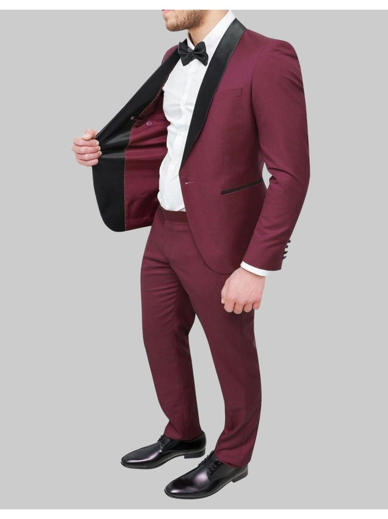 Smoking à col châle en satin Kebello Bordeaux - Kiabi