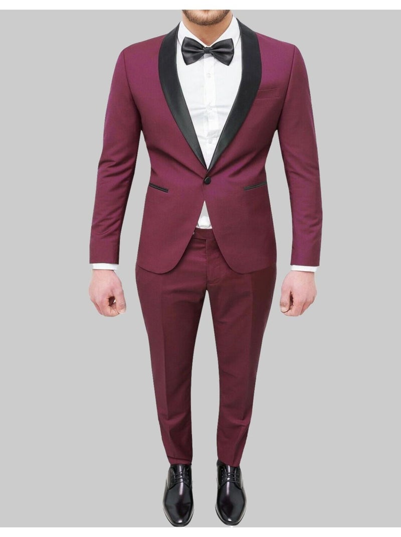 Smoking à col châle en satin Kebello Bordeaux - Kiabi