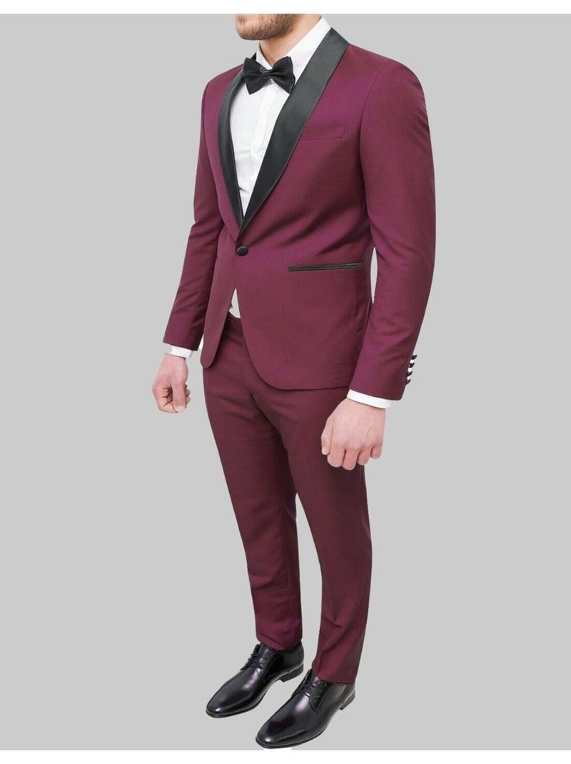 Smoking à col châle en satin Kebello Bordeaux - Kiabi