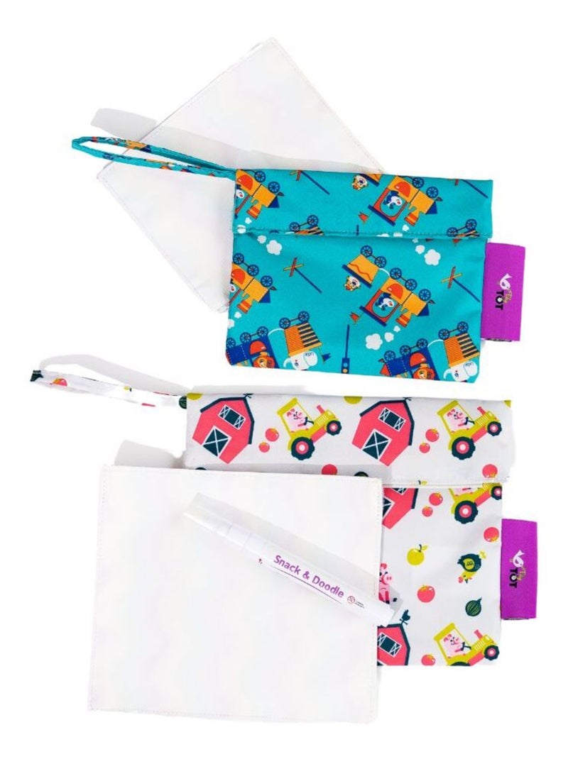 Snack & Doodle ™ Sacs à goûter Tidy Tot - Ferme/Trains Blanc Vert - Kiabi