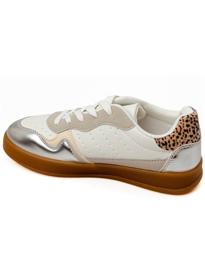 Sneakers à lacets empiècements fantaisie - AFIBEL Argenté - Kiabi