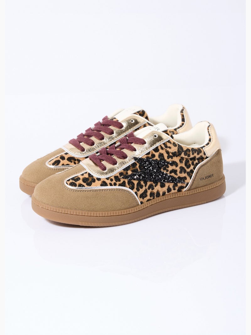 Sneakers fantaisie léopard et paillettes - AFIBEL Multicolore - Kiabi