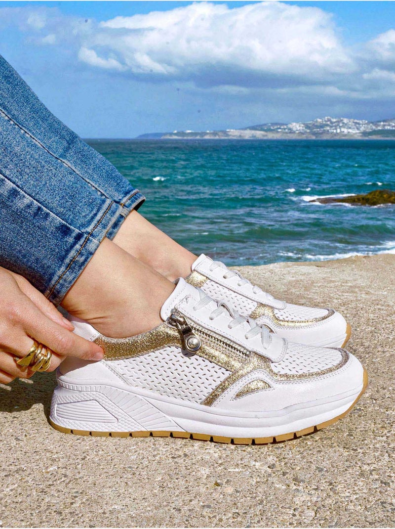 Sneakers femme zippées - PEDICONFORT Blanc Doré - Kiabi