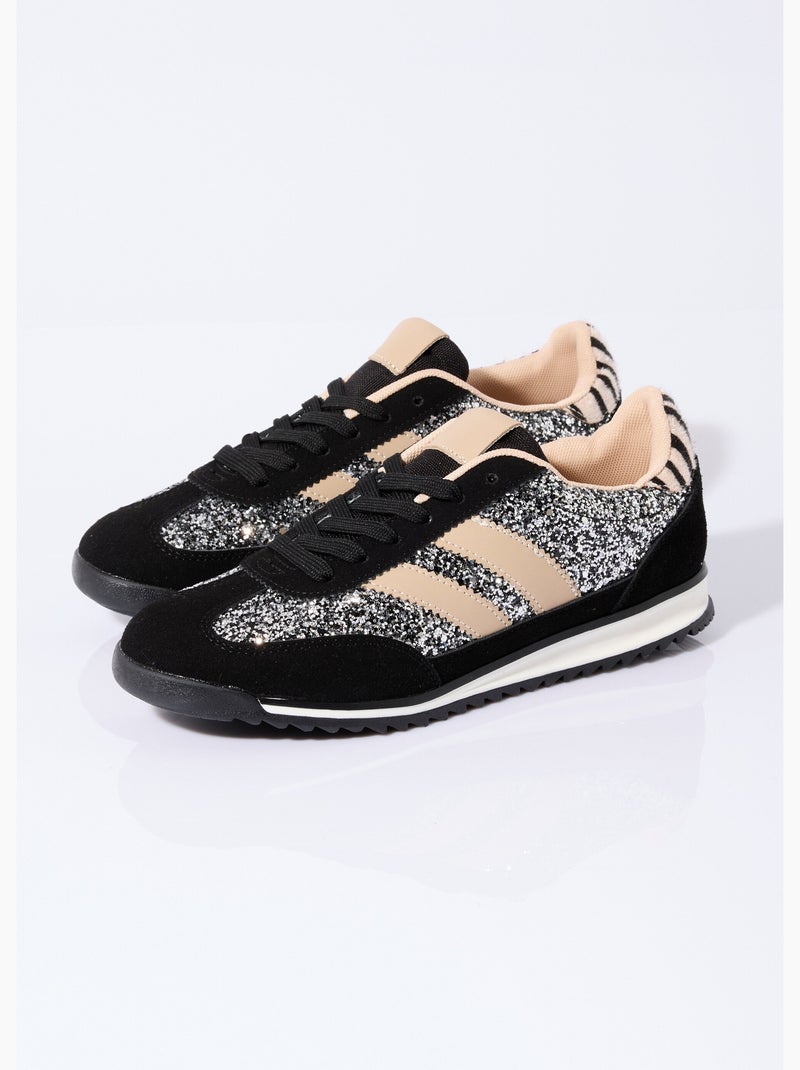 Sneakers inspiration rétro, à paillettes - AFIBEL Noir - Kiabi