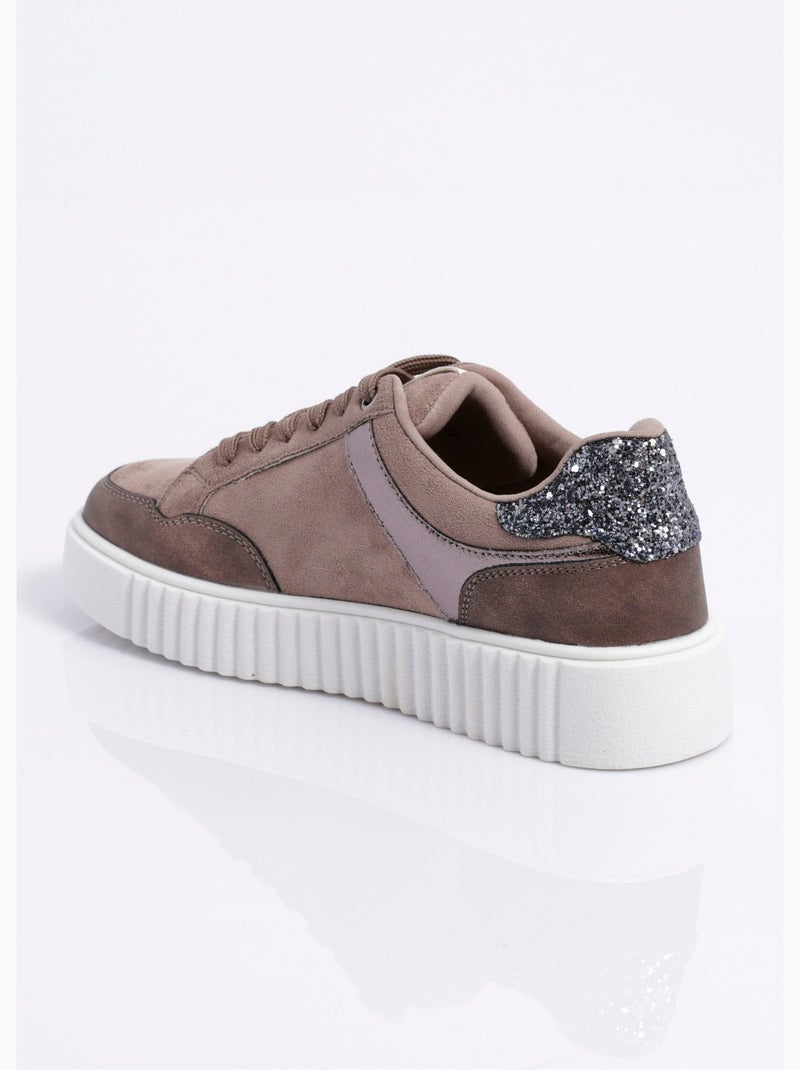 Sneakers multimatières compensées à lacets - AFIBEL Taupe - Kiabi
