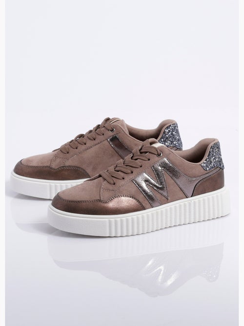 Sneakers multimatières compensées à lacets - AFIBEL - Kiabi