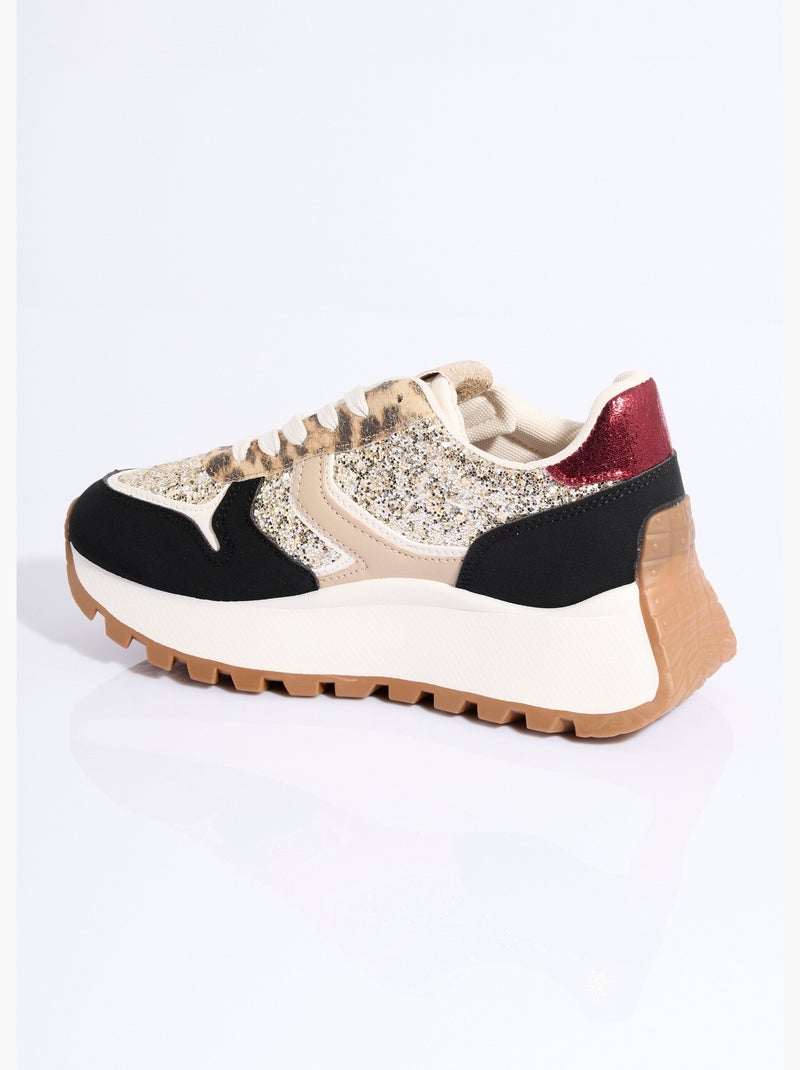 Sneakers paillettées semelle épaisse - AFIBEL Noir Doré - Kiabi
