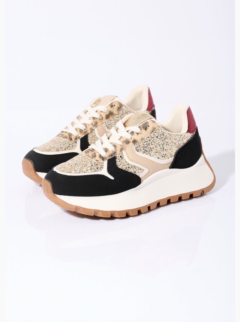 Sneakers paillettées semelle épaisse - AFIBEL Noir Doré - Kiabi