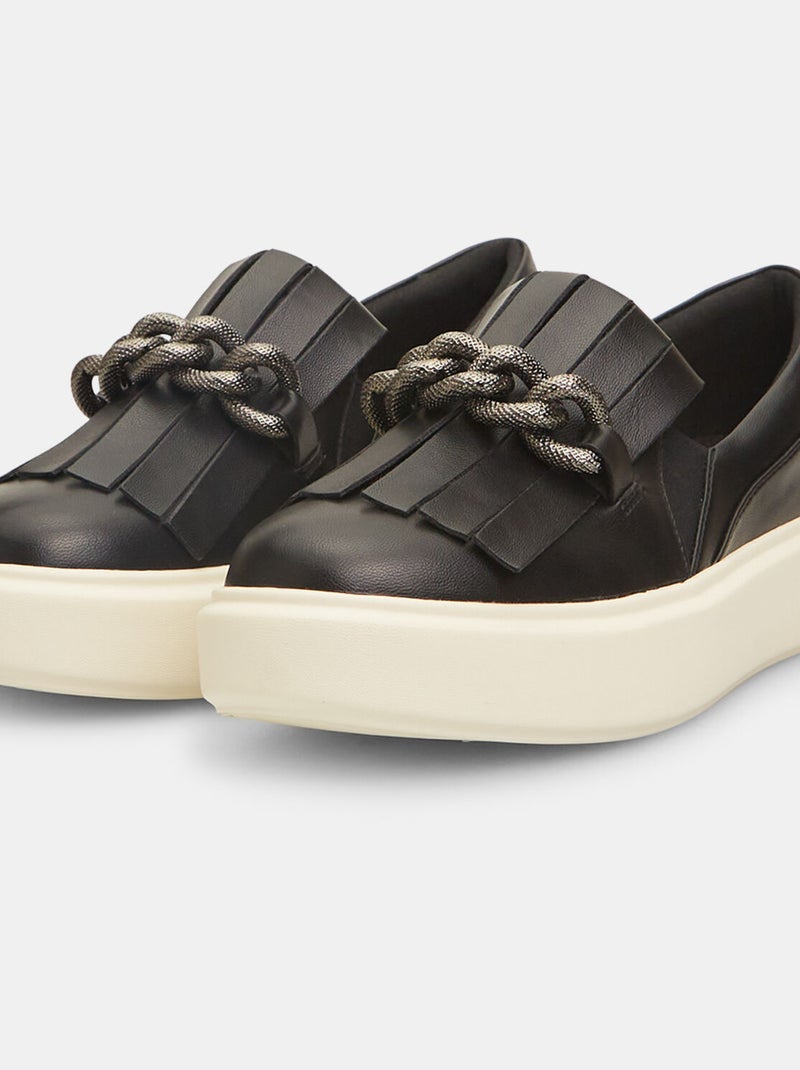 Sneakers slip on avec franges et barrette à paillettes BATA Noir - Kiabi