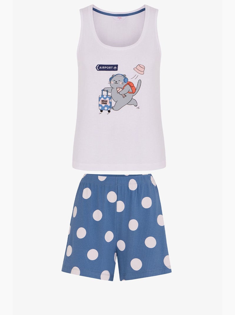 Snooze cruise ensemble de pyjama short à motif chat penti Blanc - Kiabi