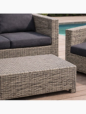 SOCOTRA - Salon de jardin 4 places en résine tressée gris et noir