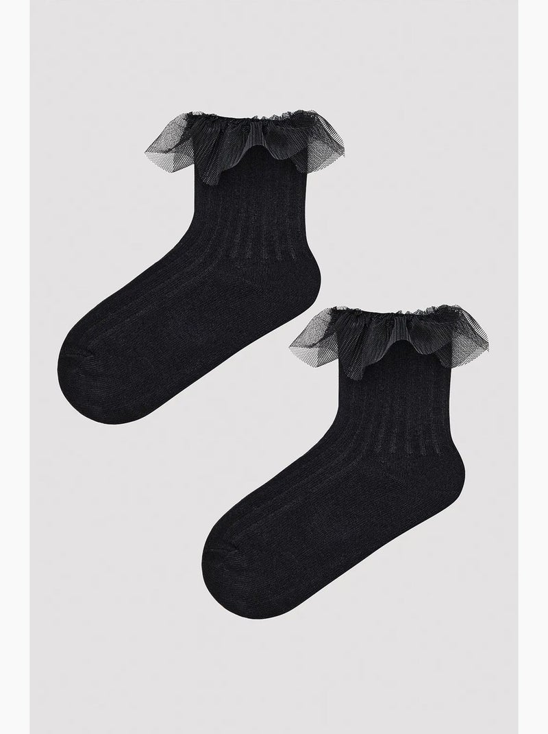 Socquettes à volants penti Noir - Kiabi