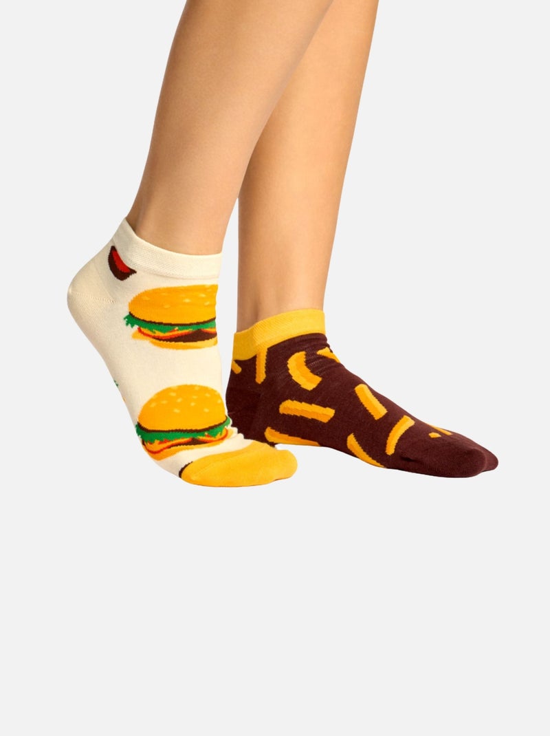 Socquettes Burger Frites Blanc Marron - Kiabi