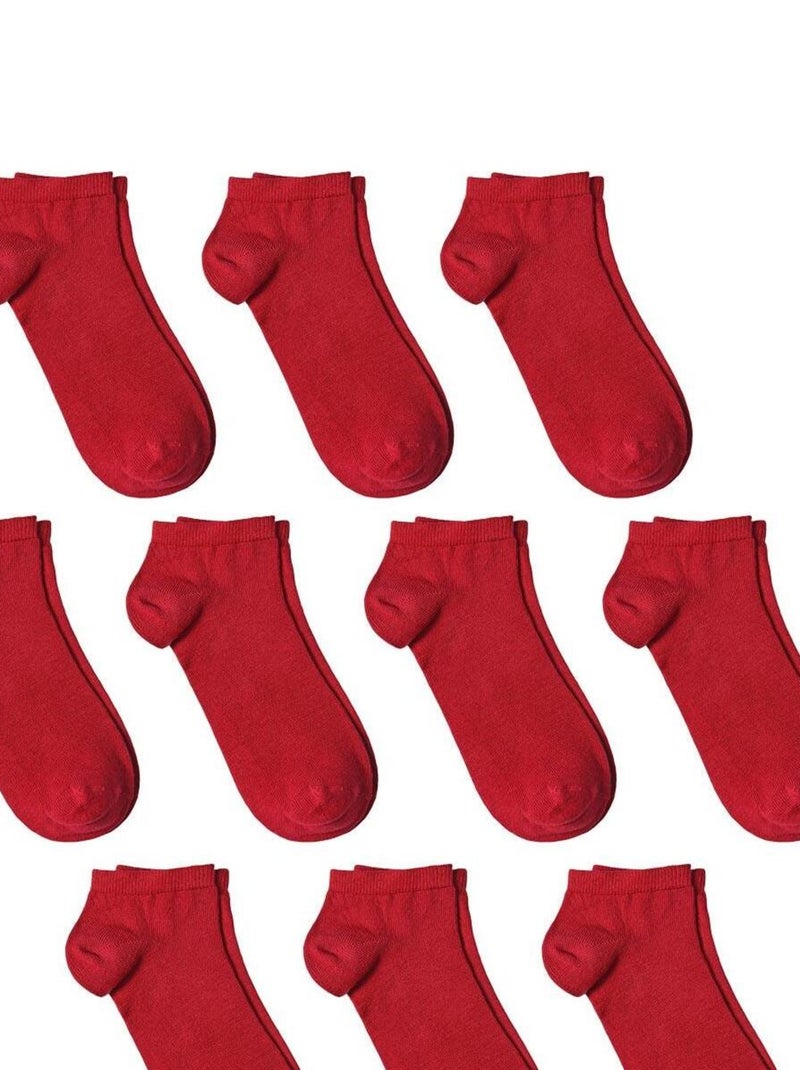 Socquettes Coton Prémium - Lot 10 Paires - Fabrication UE Rouge - Kiabi