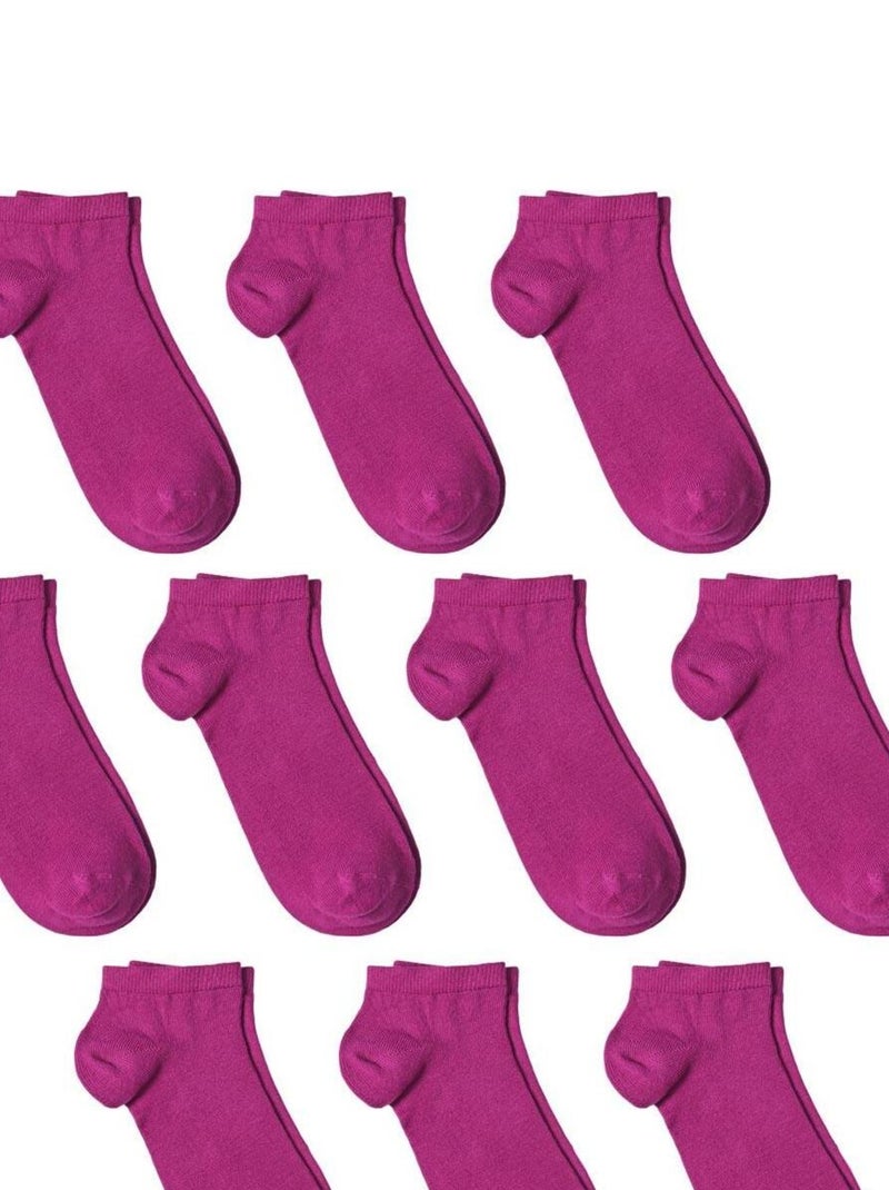 Socquettes Coton Prémium - Lot 10 Paires - Fabrication UE Violet prune - Kiabi
